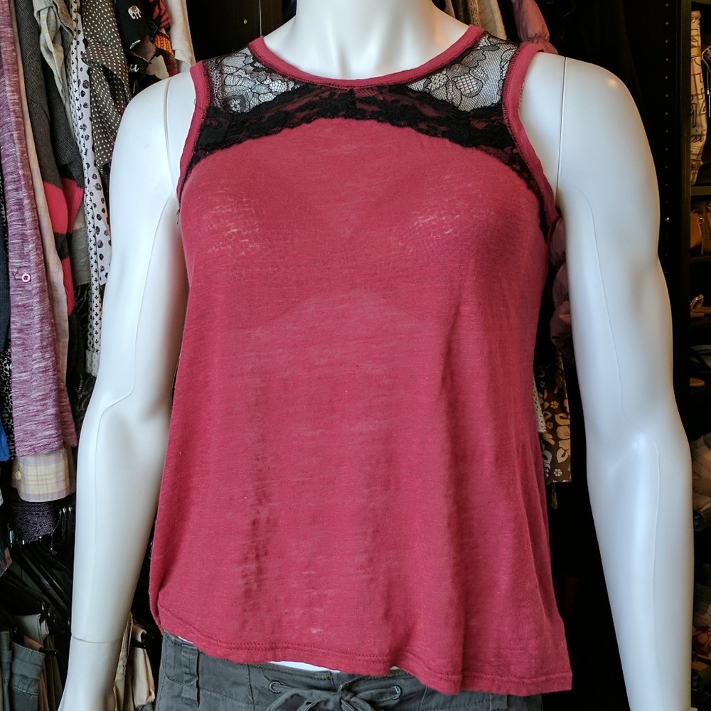 Sanctuary Lace Yoke Linen Tank medium *